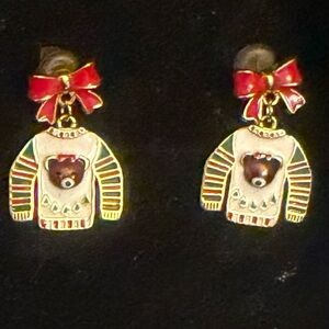 Charming Enamel Red Bow Christmas Sweater Earrings